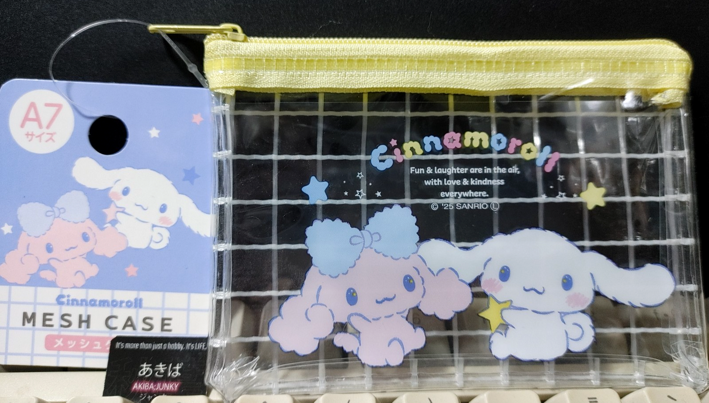 Hello Kitty Sanrio Cinnamoroll Mesh Case Holder Accessory Kawaii Yellow JAPAN