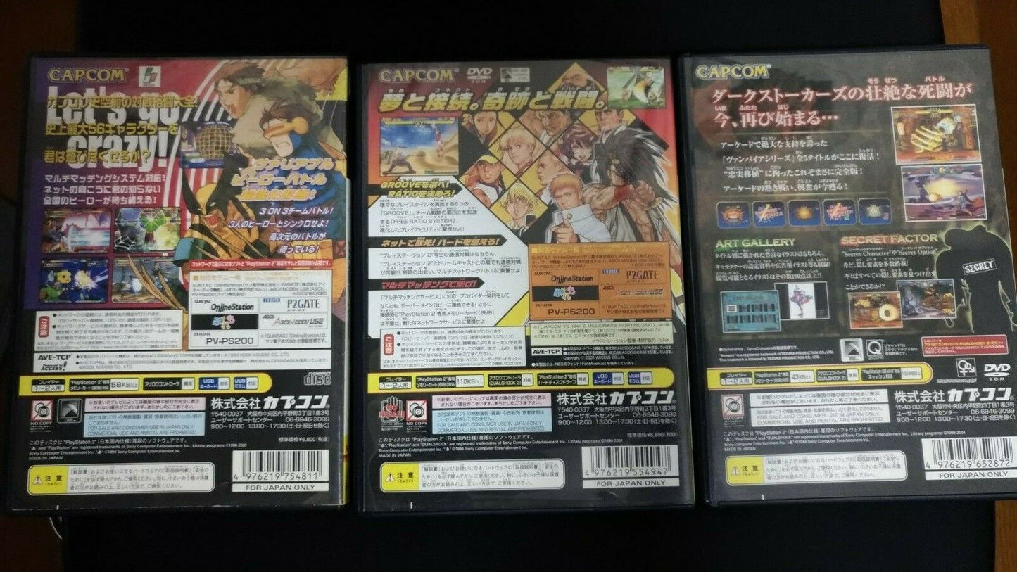 PS2 PlayStation Capcom Japan Darkstalkers Marvel vs Capcom SNK Fighting Game Lot