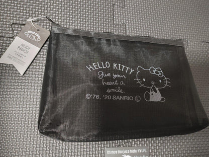 Hello Kitty  Sanrio Mesh Case Make up Accessory Bag Pouch Black JAPAN Release